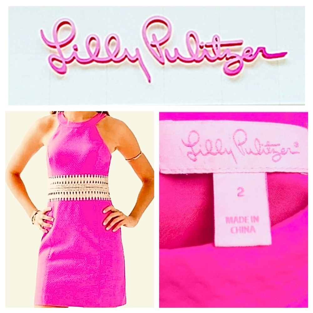 Lilly Pulitzer Ashlyn Pink & Metallic Gold Pique Shift Dress 2